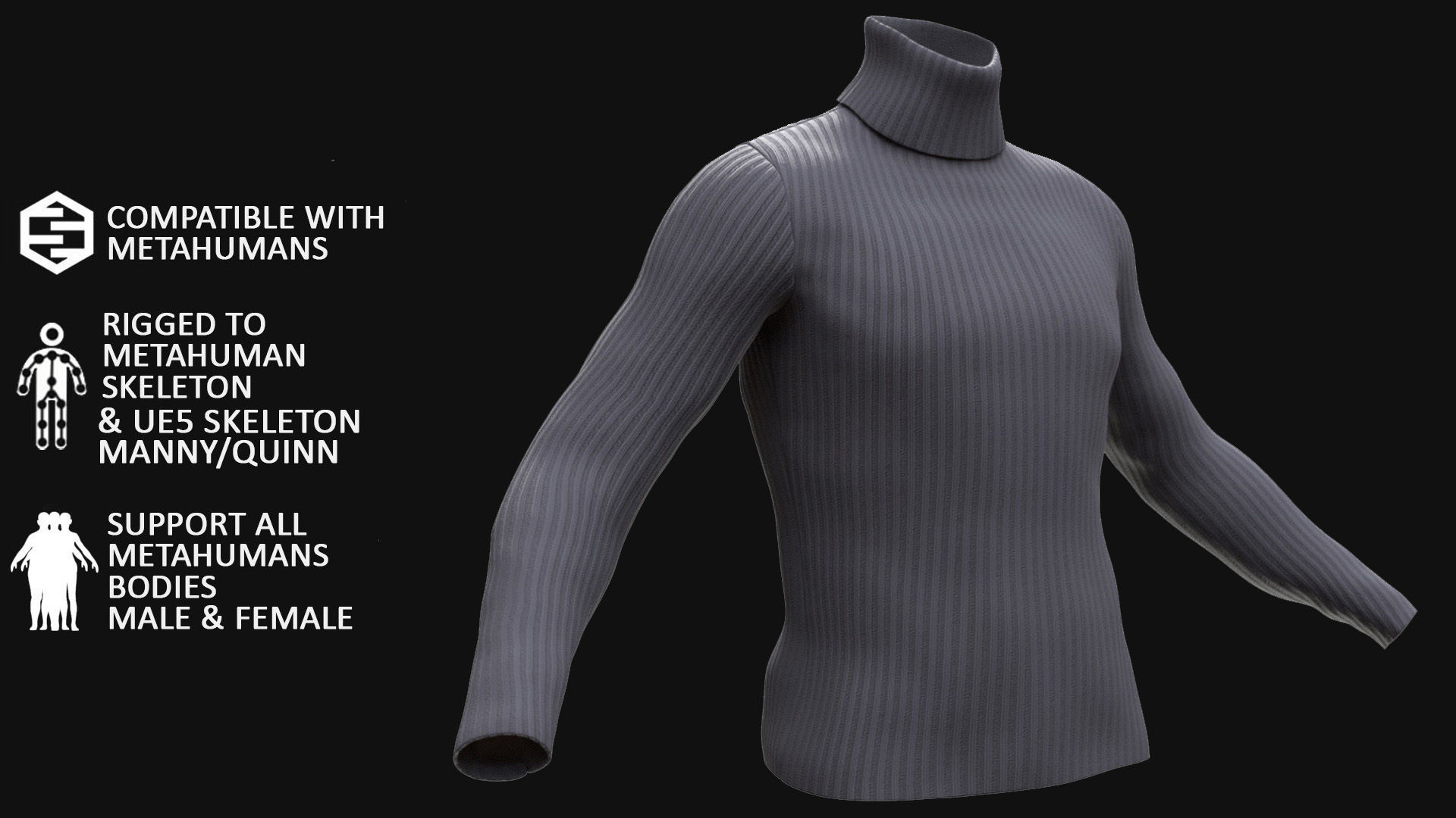 Sweater 44 - All MH Bodies - UE5 Skeletons - Rigged Low-poly 3D model_2