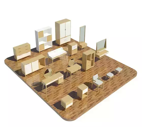 Parametric Revit Family Furniture for Bedroom and Living Room 3D model