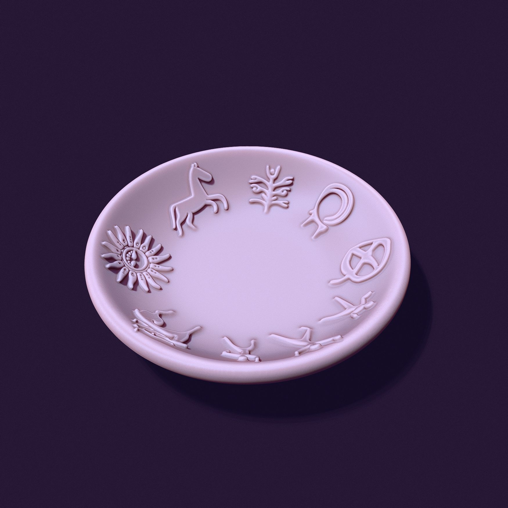 plate shape with petroglyphs diameter 104mm for casting 3D print model_10