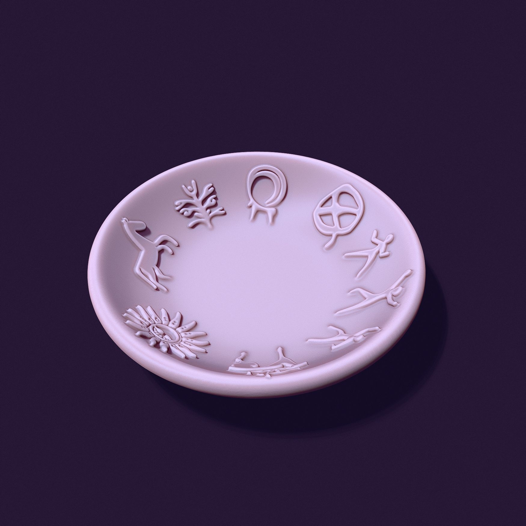 plate shape with petroglyphs diameter 104mm for casting 3D print model_9