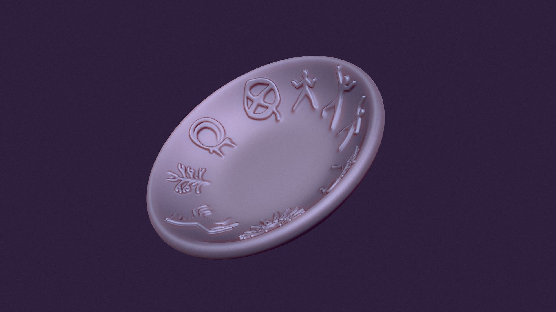 plate shape with petroglyphs diameter 104mm for casting 3D print model_1