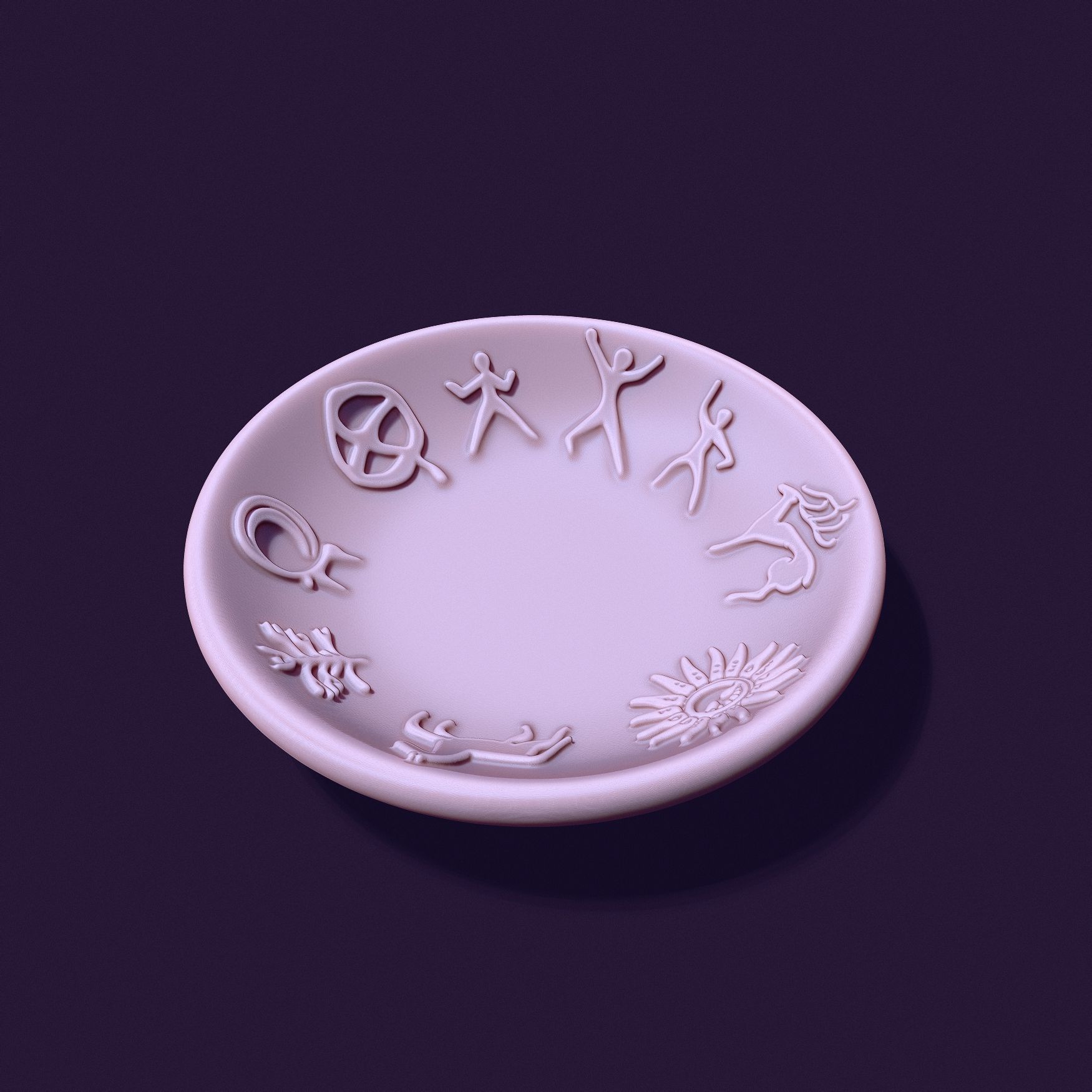 plate shape with petroglyphs diameter 104mm for casting 3D print model_8