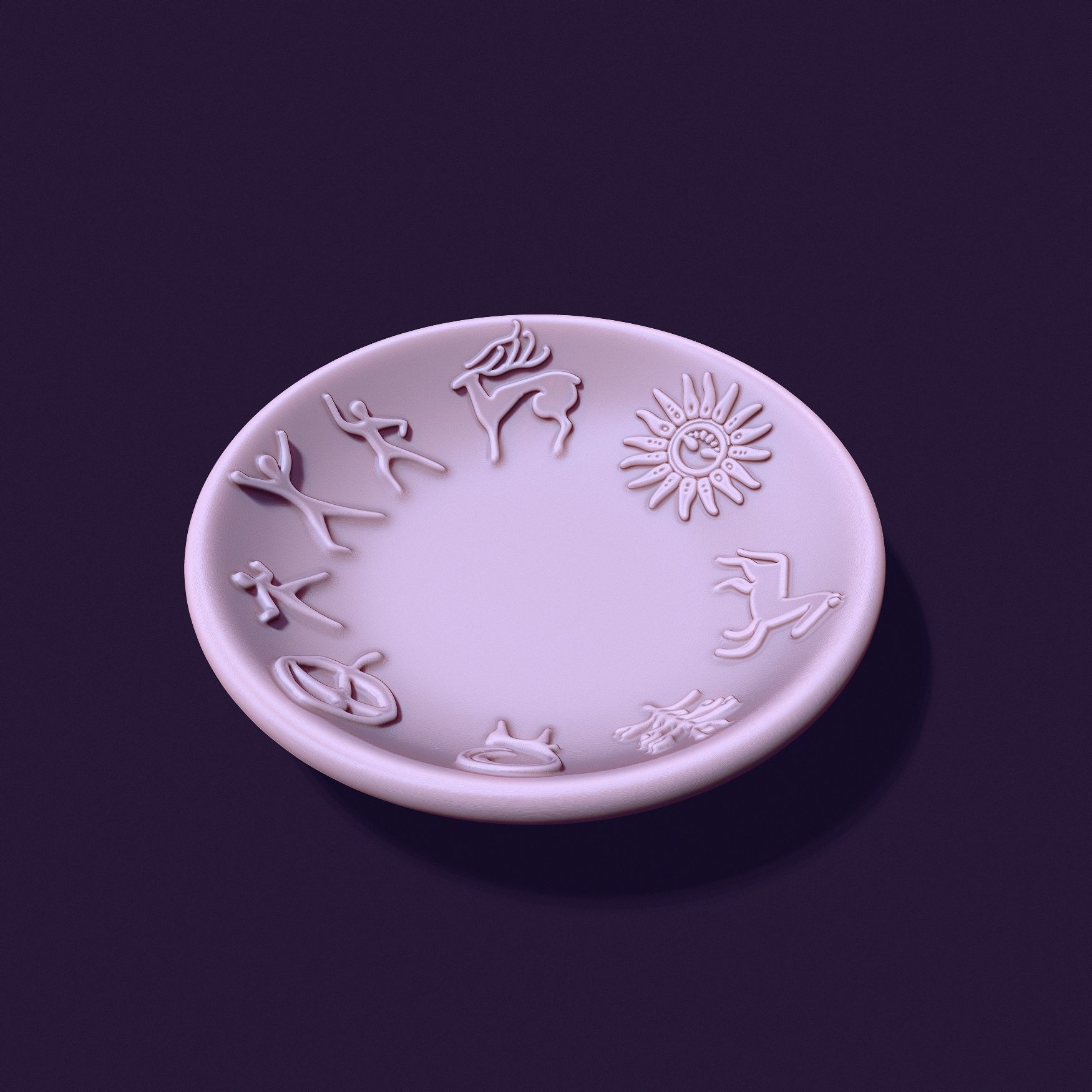 plate shape with petroglyphs diameter 104mm for casting 3D print model_7