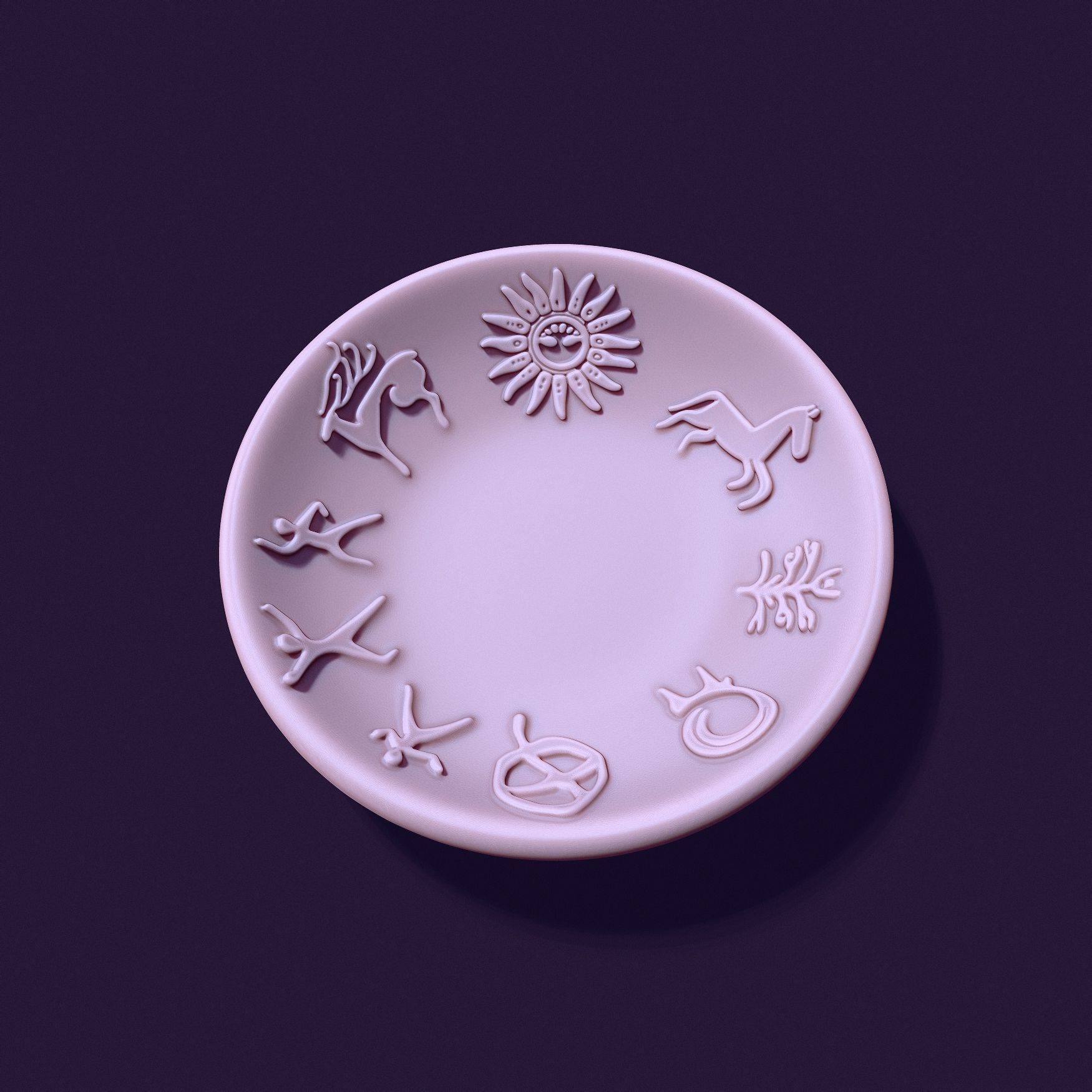 plate shape with petroglyphs diameter 104mm for casting 3D print model_6