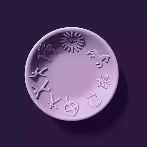 plate shape with petroglyphs diameter 104mm for casting 3D print model