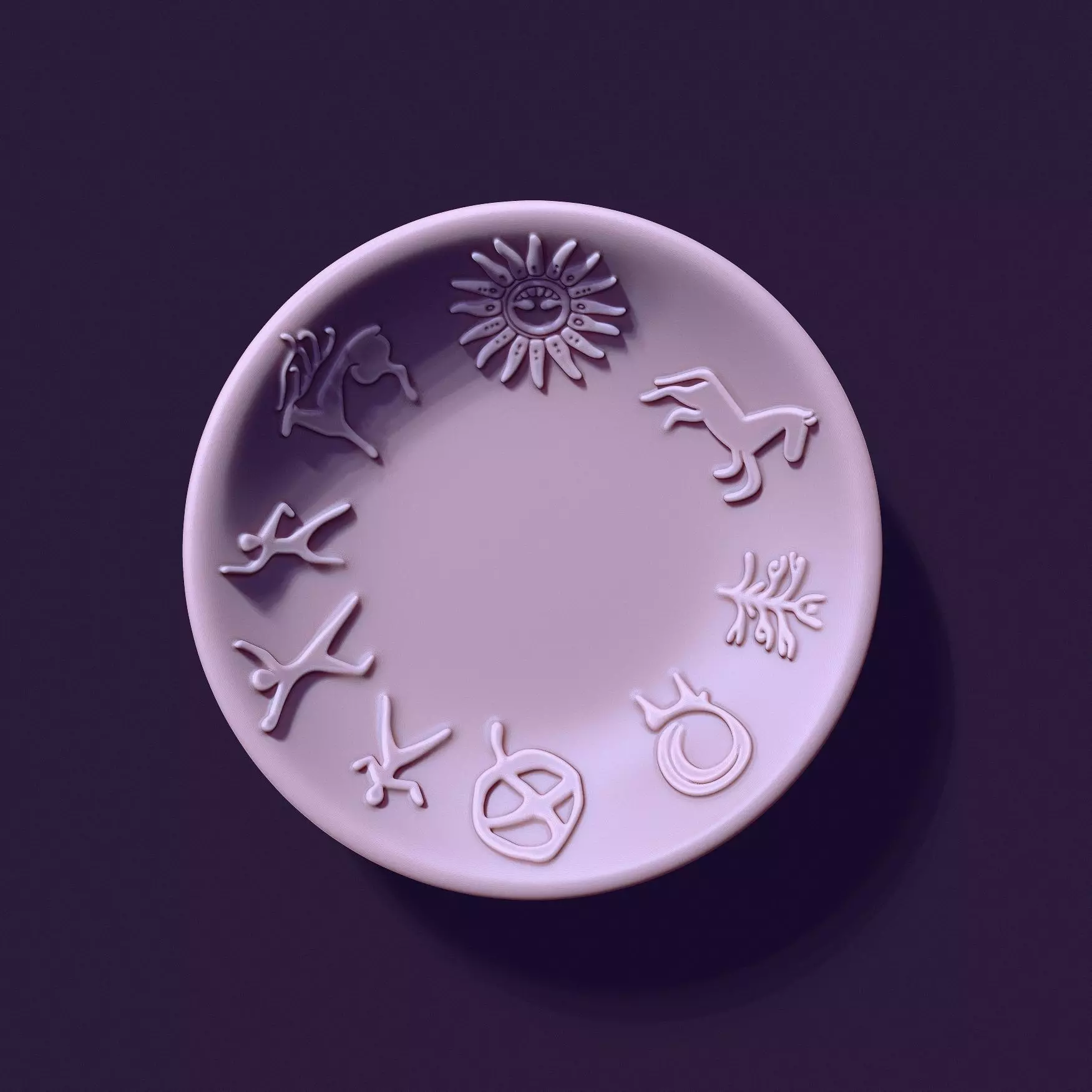 plate shape with petroglyphs diameter 104mm for casting 3D print model_0