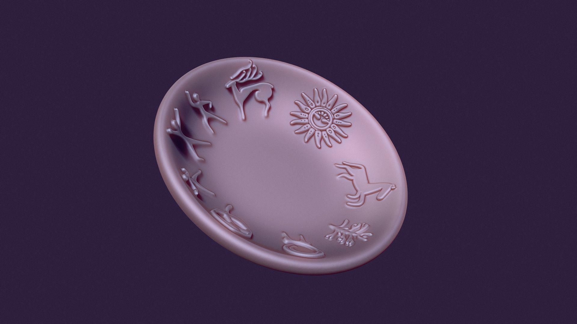 plate shape with petroglyphs diameter 104mm for casting 3D print model_2