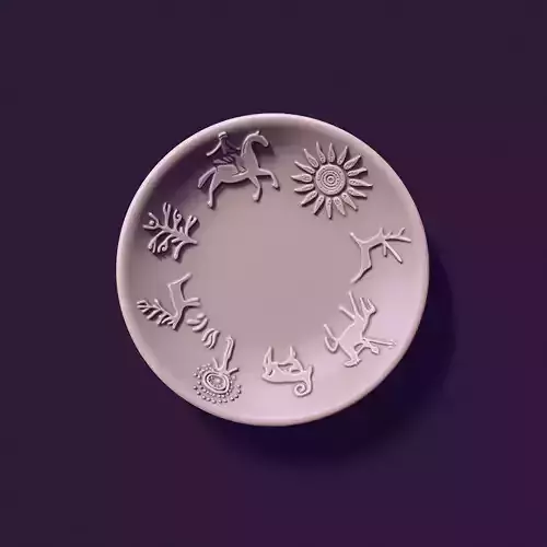 plate shape with petroglyphs diameter - 140mm for casting 3D print model