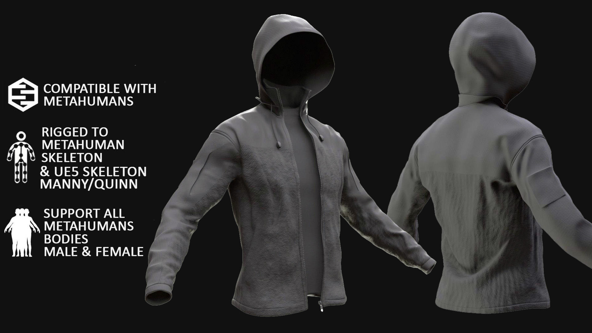 Jacket 55 - All MH Bodies - UE5 Skeletons - Rigged Low-poly 3D model_2