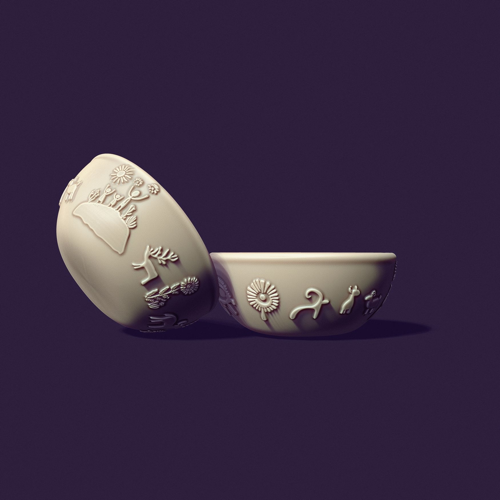 deep plate with petroglyphs for gypsum casting diameter 150mm 3D print model_11