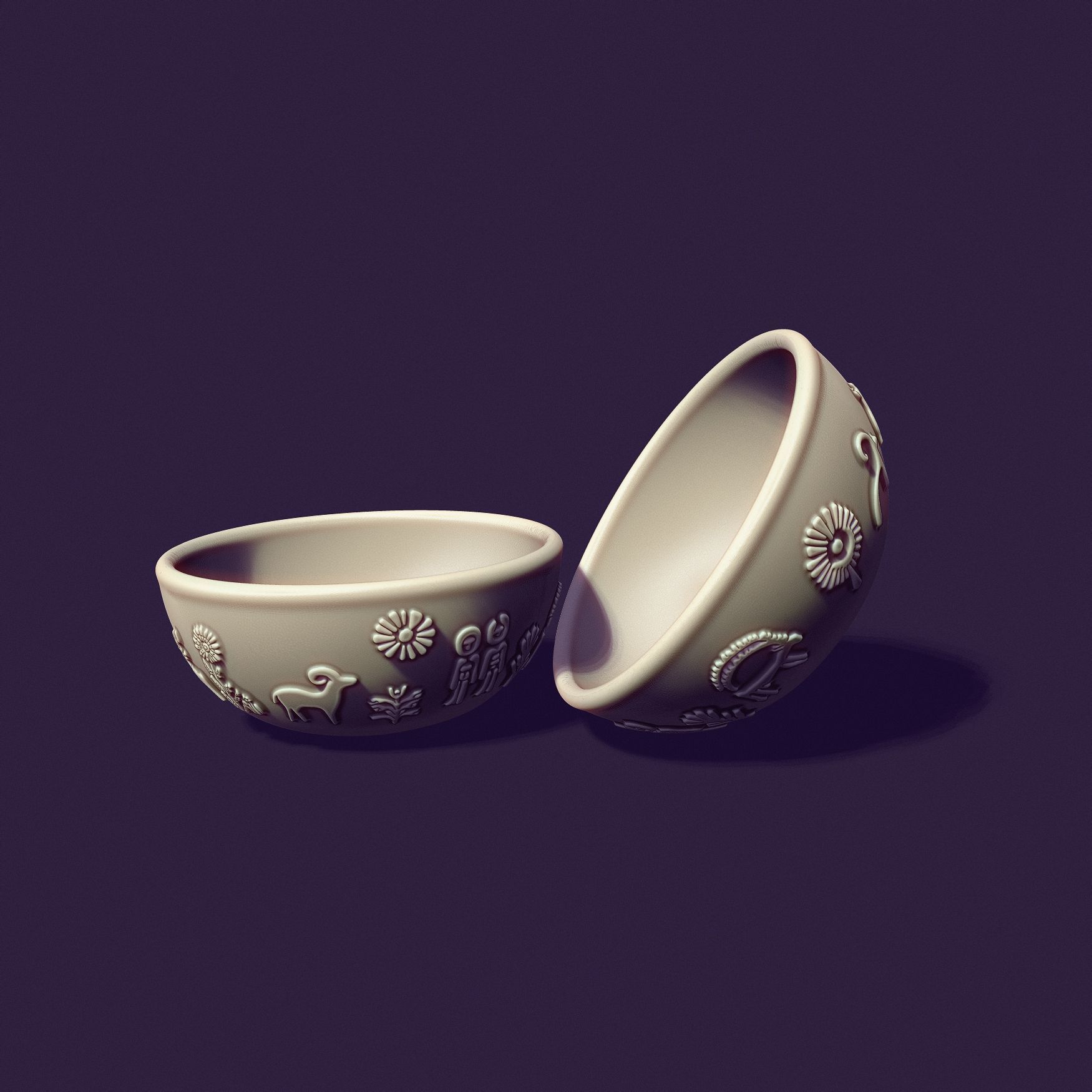 deep plate with petroglyphs for gypsum casting diameter 150mm 3D print model_10