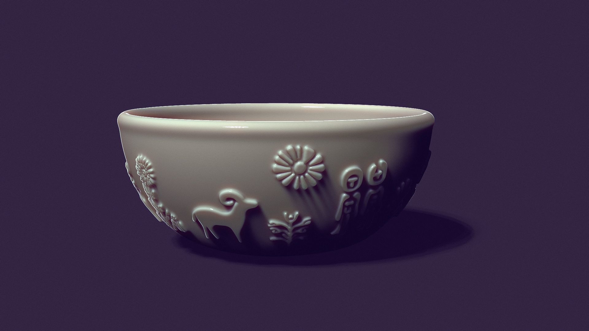 deep plate with petroglyphs for gypsum casting diameter 150mm 3D print model_3