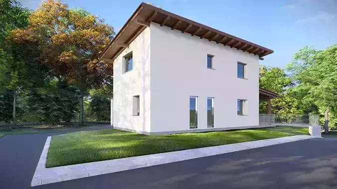 simple counrty house with slanted roof  3D model