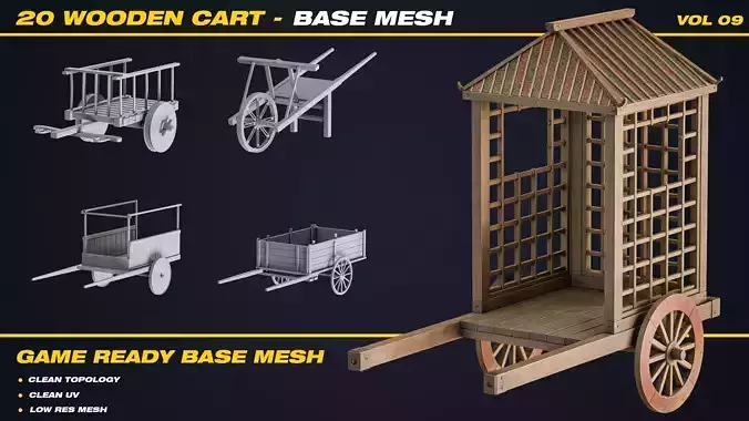 20 Wooden Cart Base Mesh - VOL 09 - Game Ready