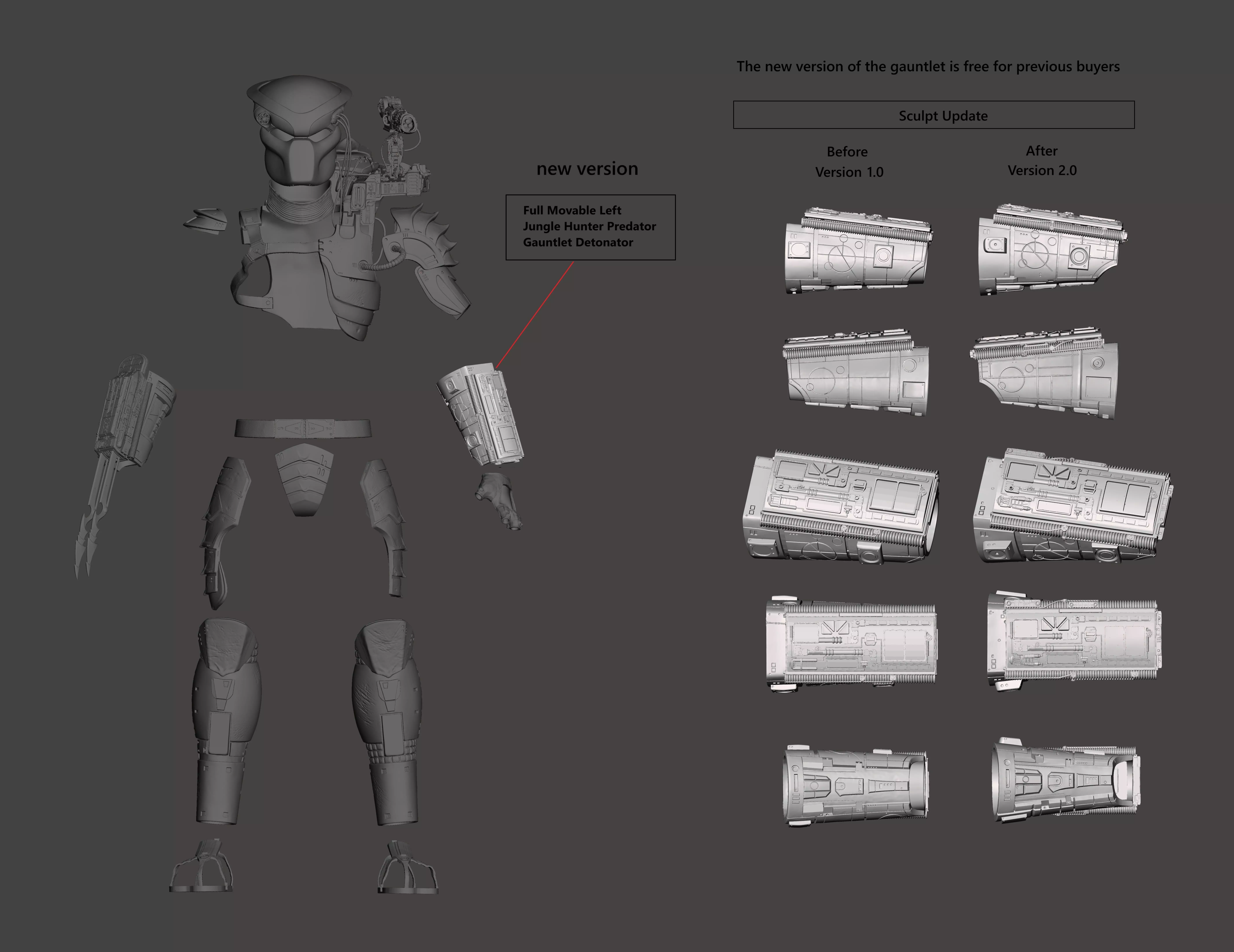 Predator 1987 Full Movable Left Gauntlet Detonator 3D print model_0