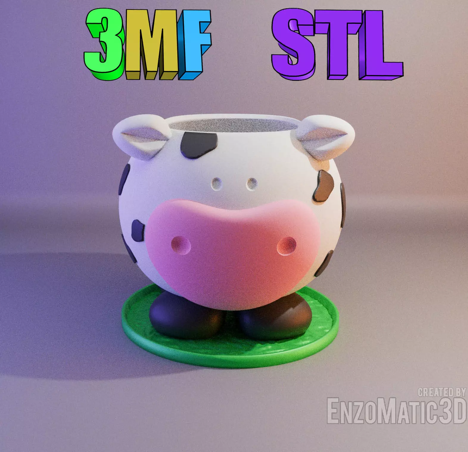 flower pot cow planter pencil holder STL 3MF 3D print model_0