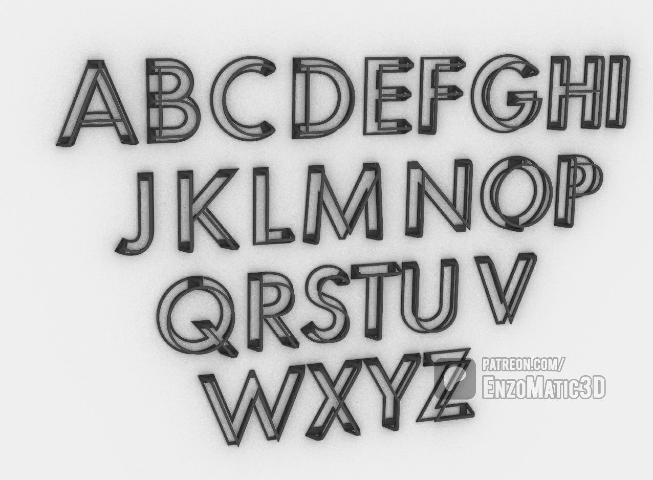 letters alphabet wired 3D 3D print model_2