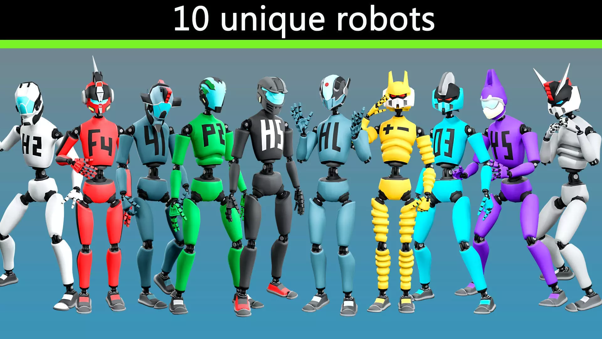 10 unique robots Low-poly 3D model_0
