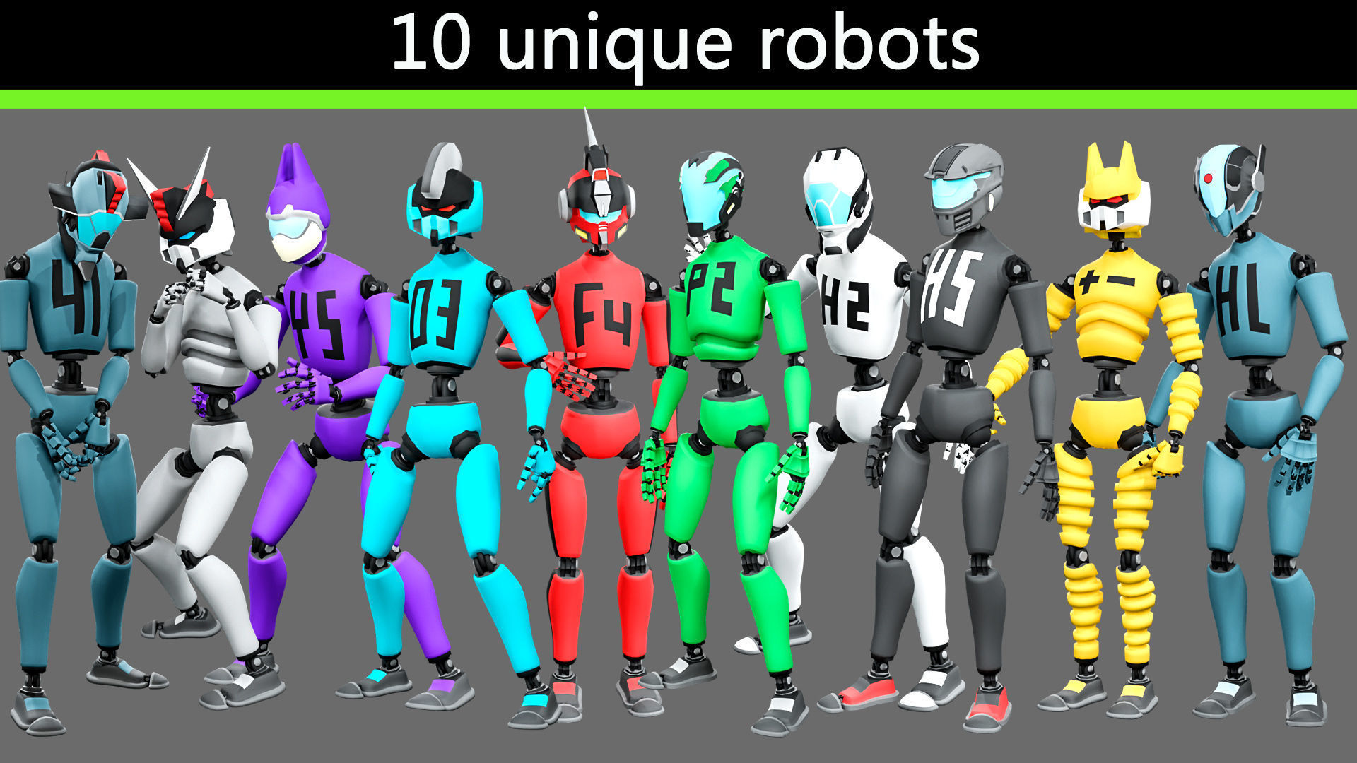 10 unique robots Low-poly 3D model_23