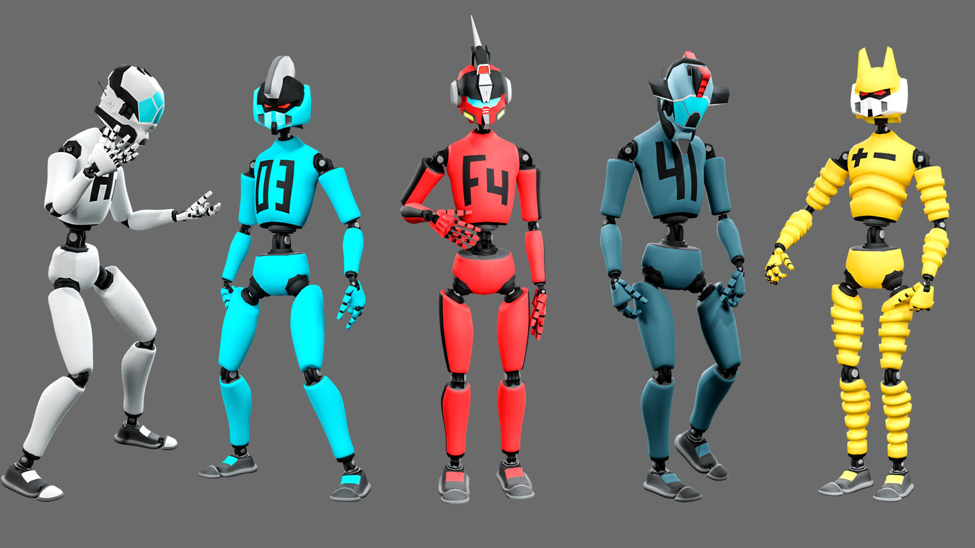 10 unique robots Low-poly 3D model_2