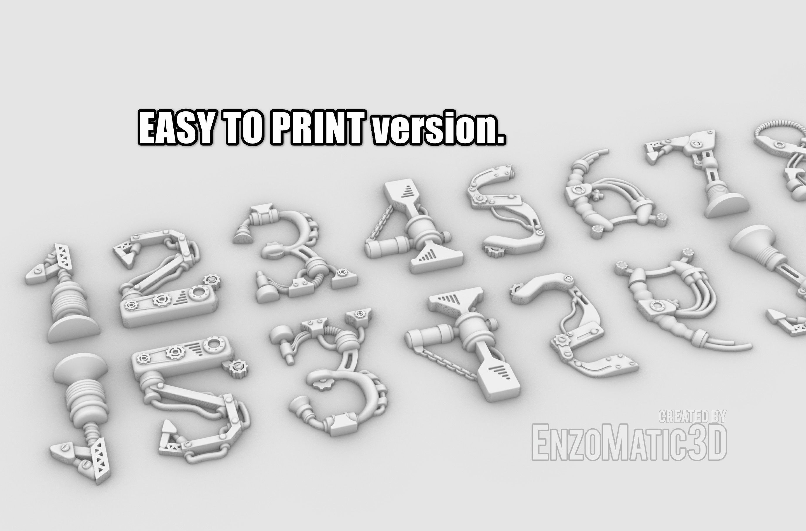 Steampunk numbers 3D STL for 3D printing 3D print model_5