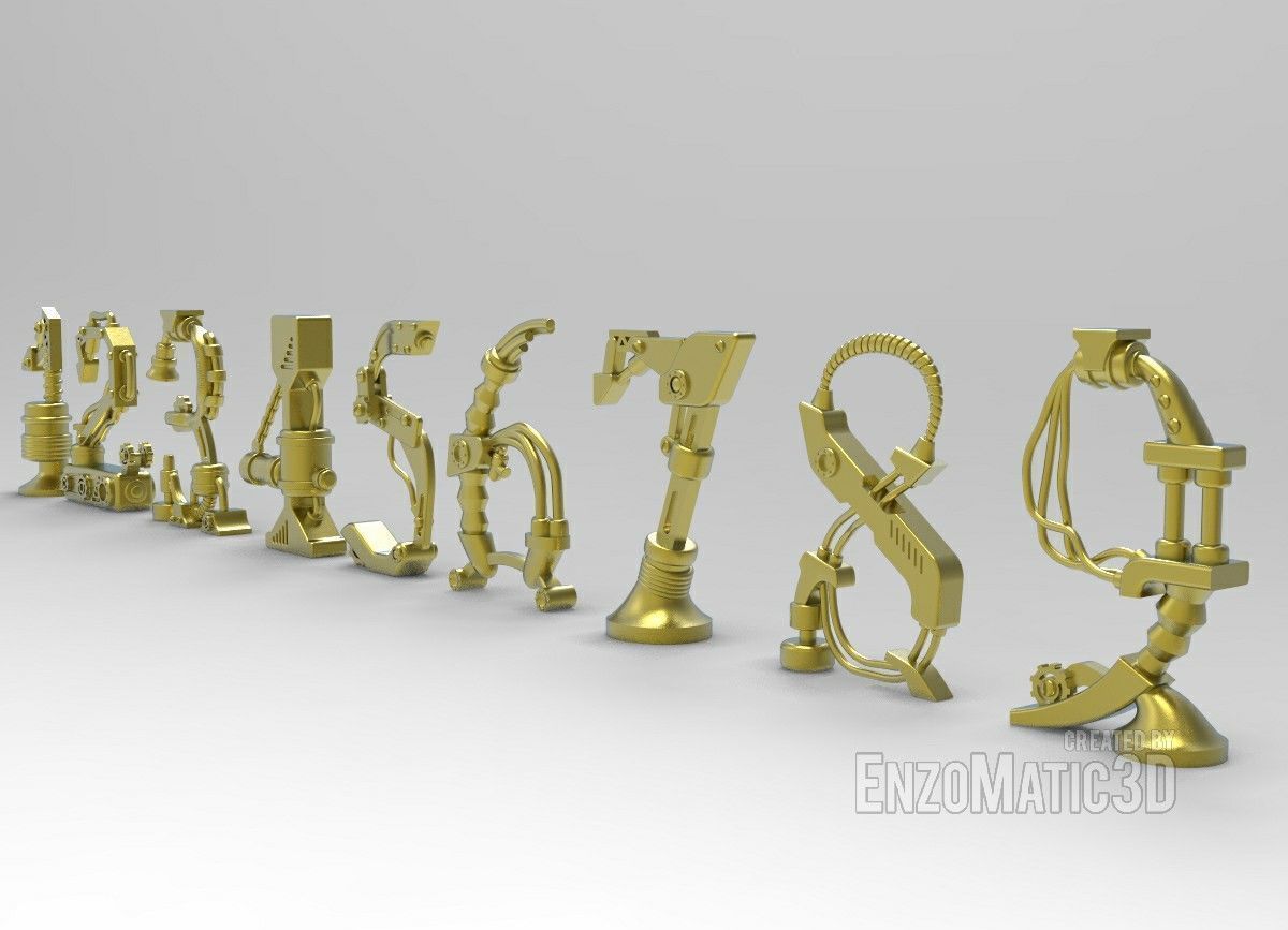 Steampunk numbers 3D STL for 3D printing 3D print model_1