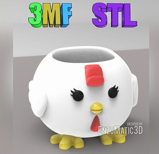 flower pot hen chicken pencil holder STL 3MF 3D print model