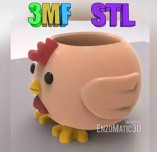 planter rooster chicken pencil holder STL 3MF
