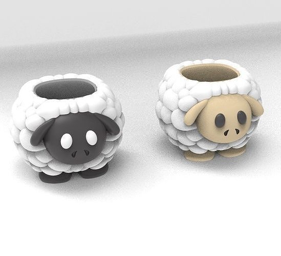 sheep flower pot planter pencil holder 3D print model