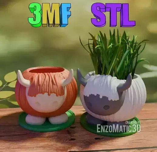 cute baby highland cow flower pot pencil holder STL 3MF