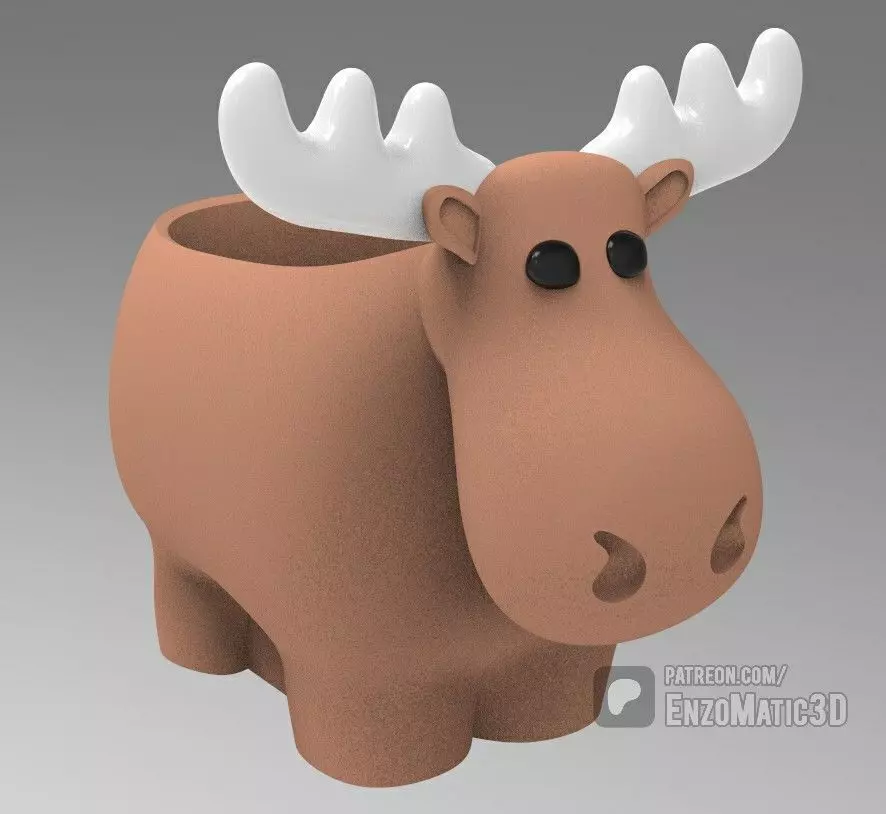 Moose flower pot planter pencil holder STL 3D print model