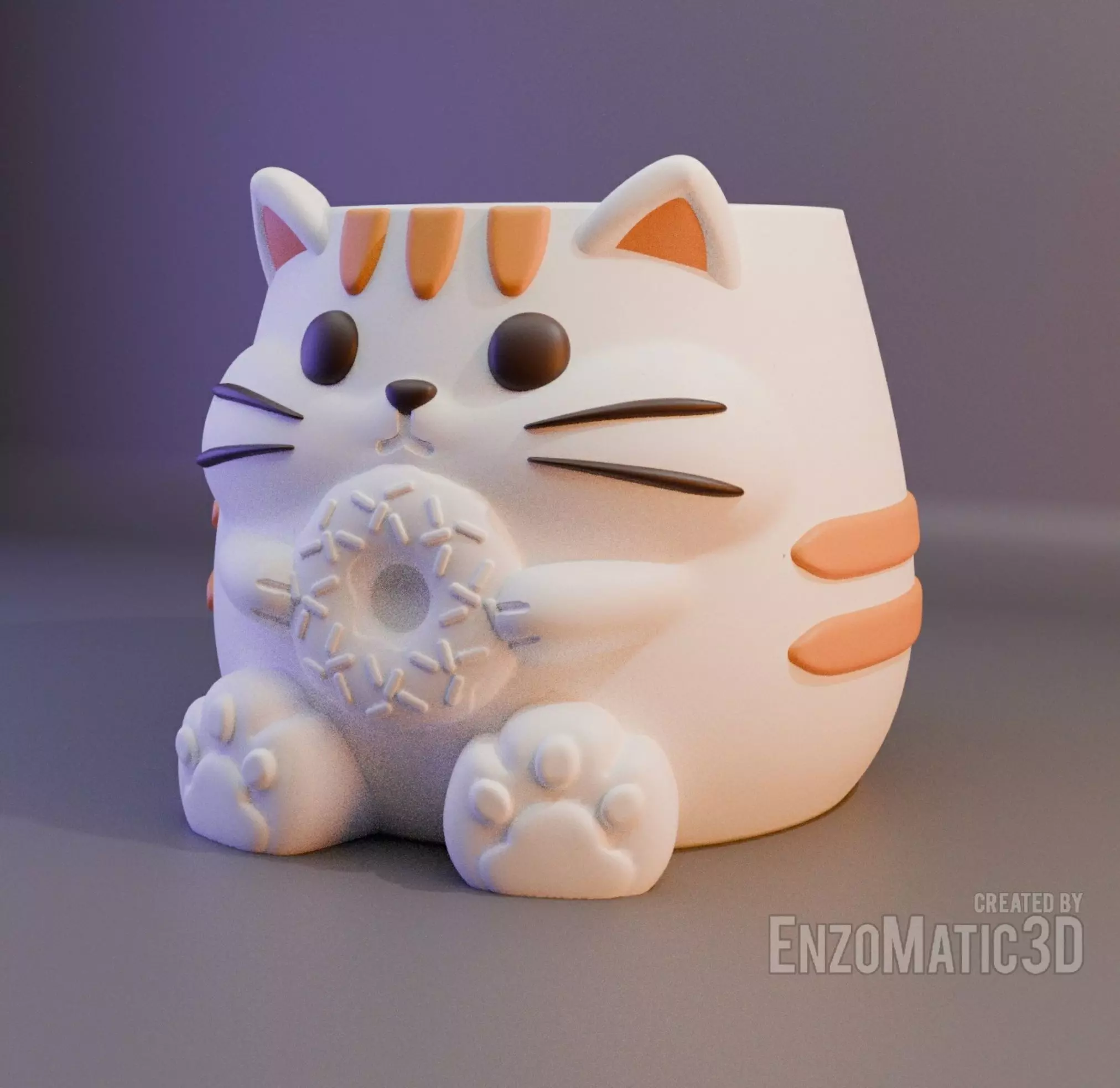 cute baby cat flower pot planter pencil holder STL 3D print model