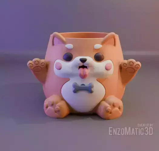 Shiba inu baby puppy dog flower pot pencil holder STL