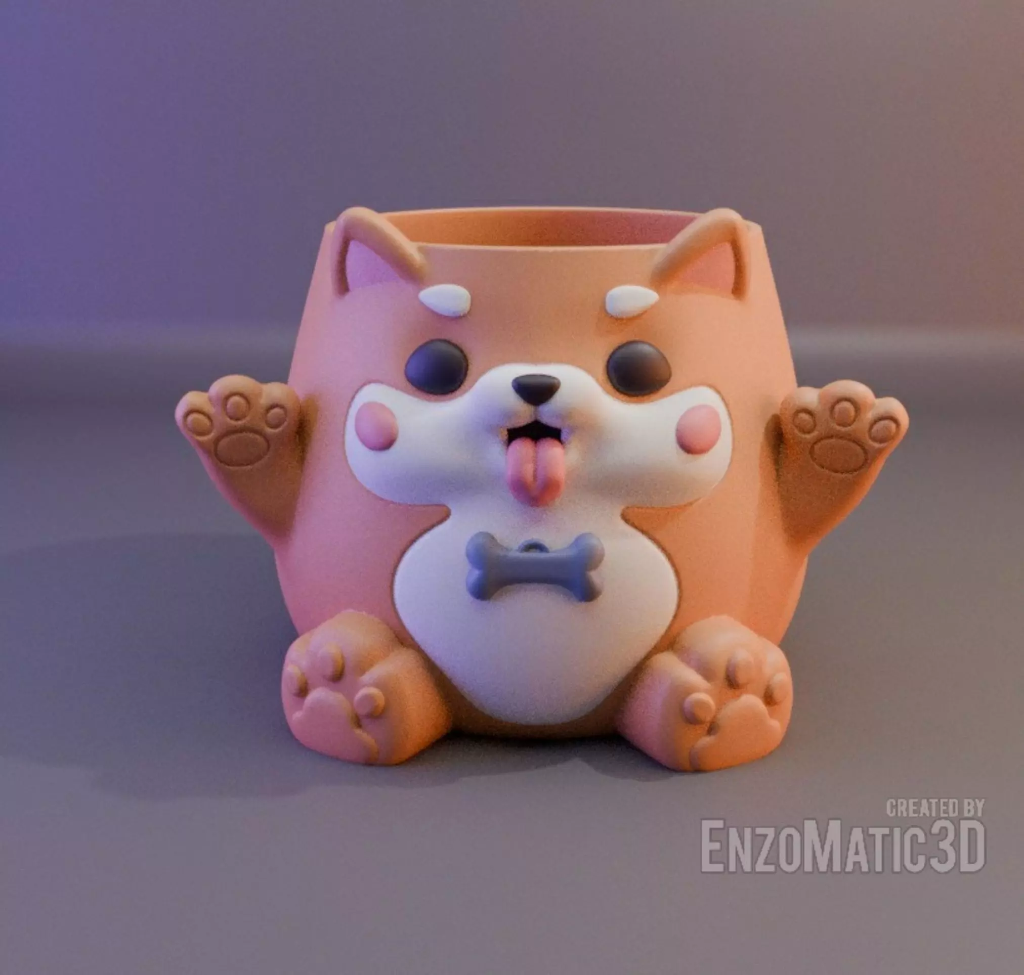 Shiba inu baby puppy dog flower pot pencil holder STL 3D print model