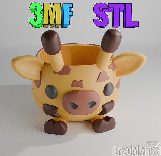 Giraffe flowerpot planter pencil holder STL 3MF 3D print model