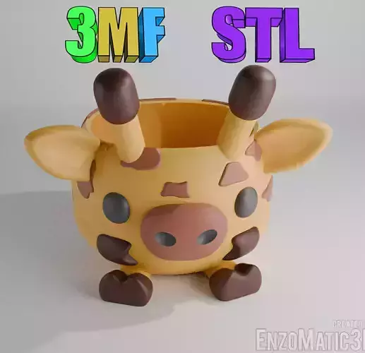 Giraffe flowerpot planter pencil holder STL 3MF