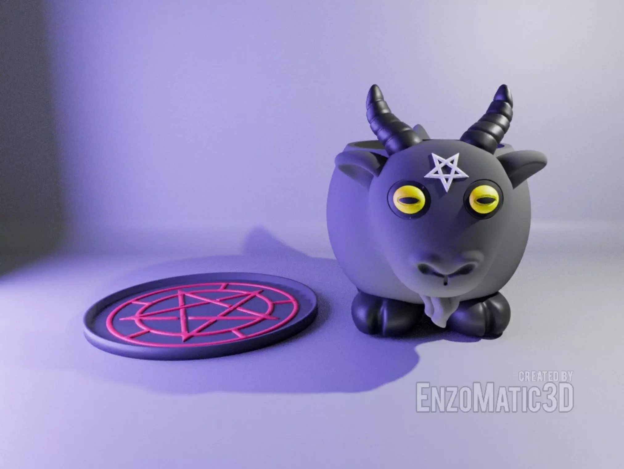 flower pot halloween dark goat planter pencil holder STL 3D print model