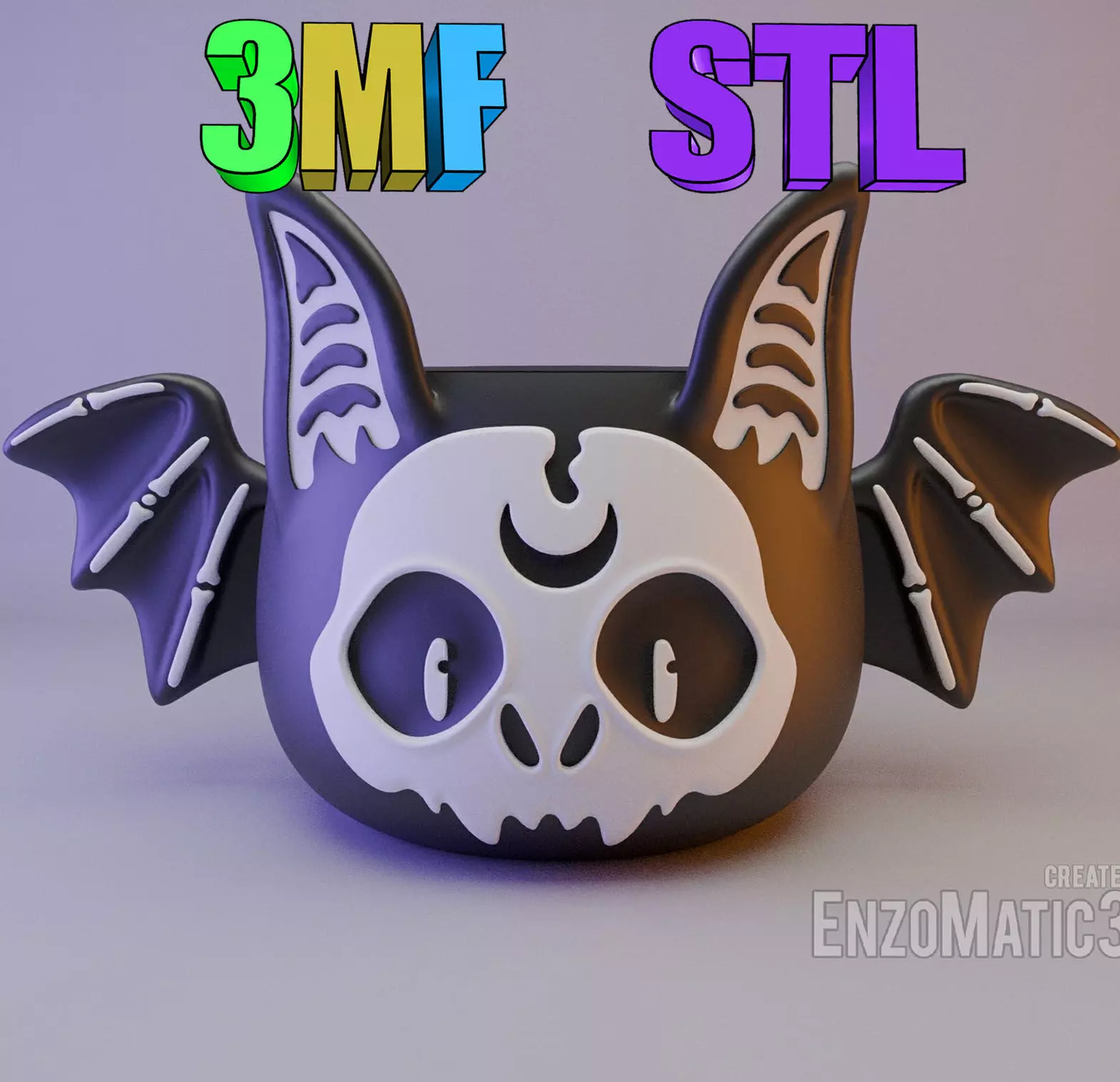 halloween skeleton bat flower pot pencil holder STL 3MF 3D print model
