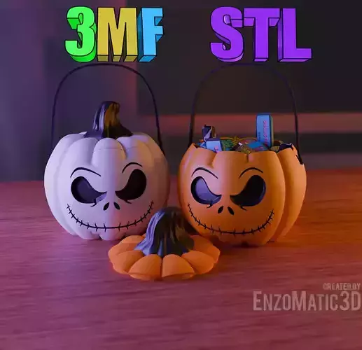 Pumpkin jack Candy bucket trick or treat Halloween STL 3MF