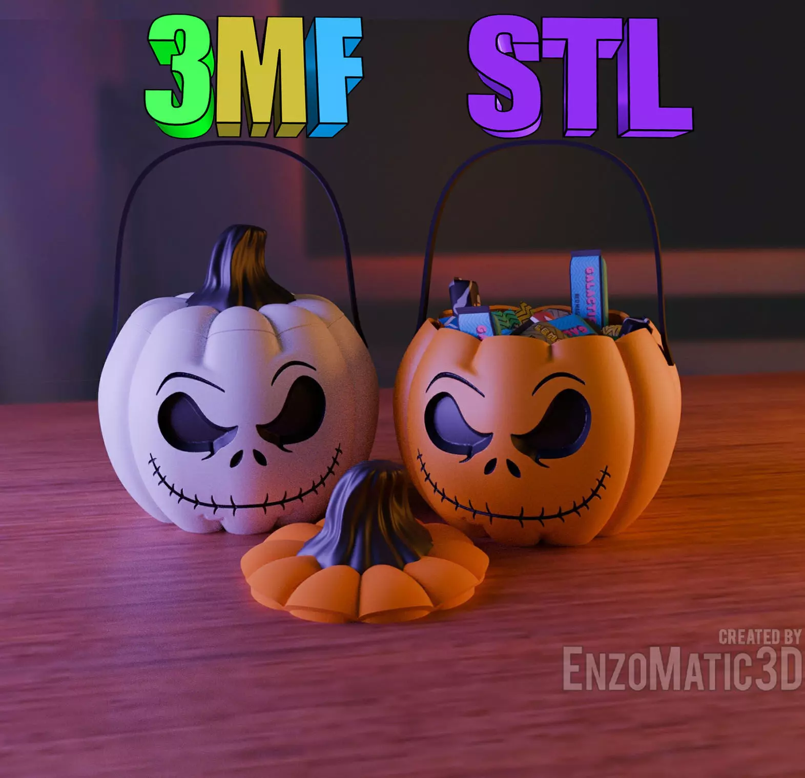 Pumpkin jack Candy bucket trick or treat Halloween STL 3MF 3D print model_0