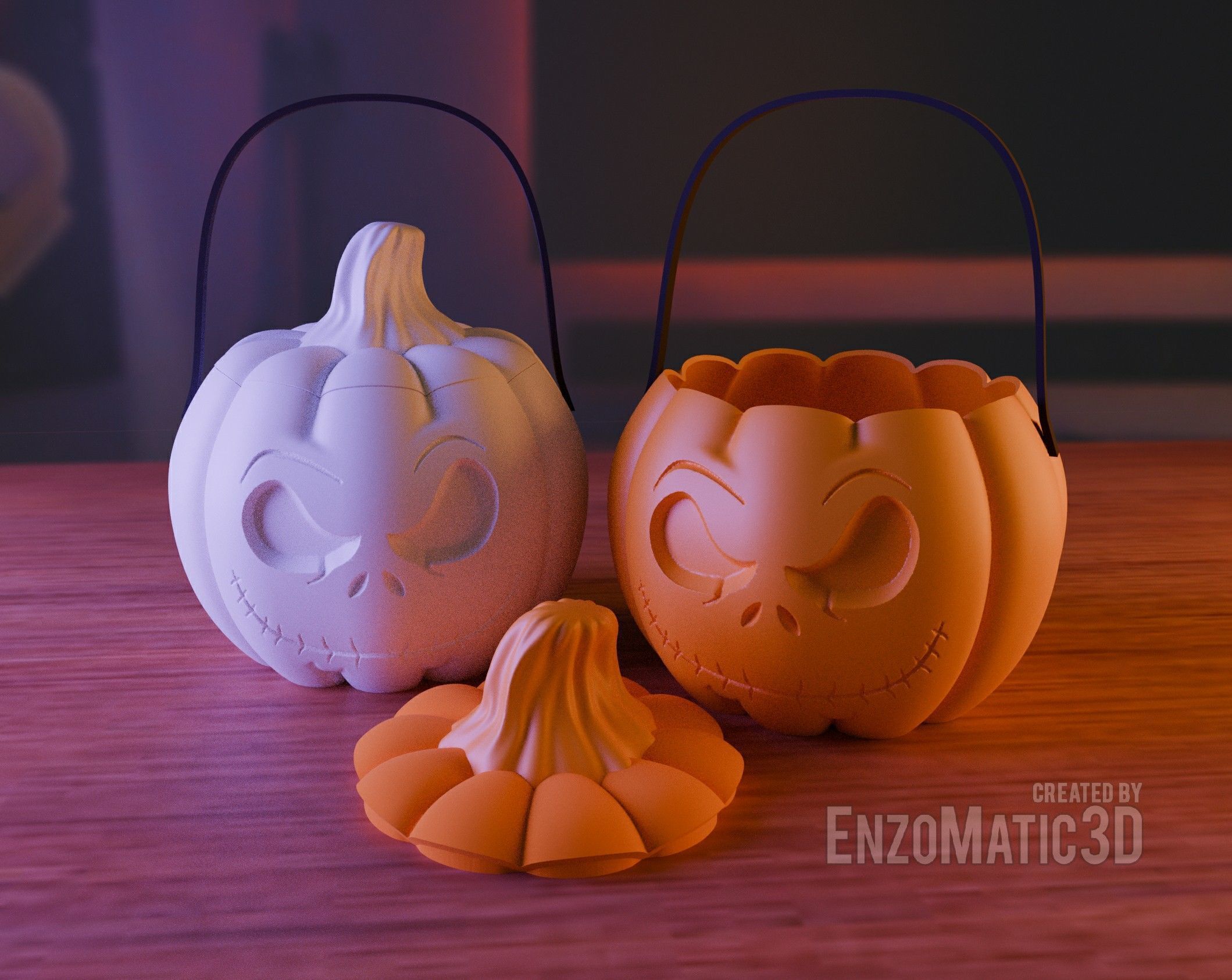 Pumpkin jack Candy bucket trick or treat Halloween STL 3MF 3D print model_4