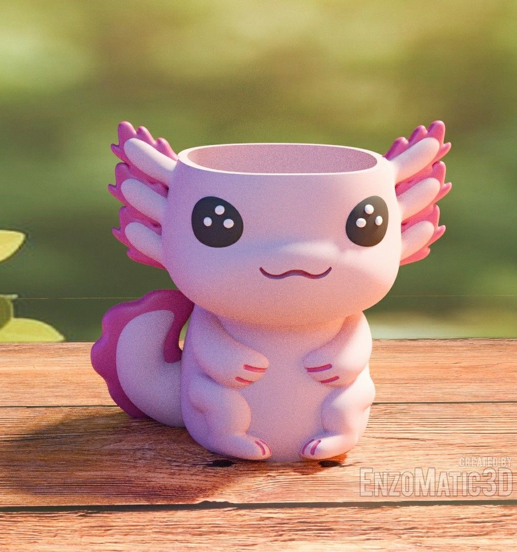 flower pot Axolotl planter pencil holder STL 3MF 3D print model_1