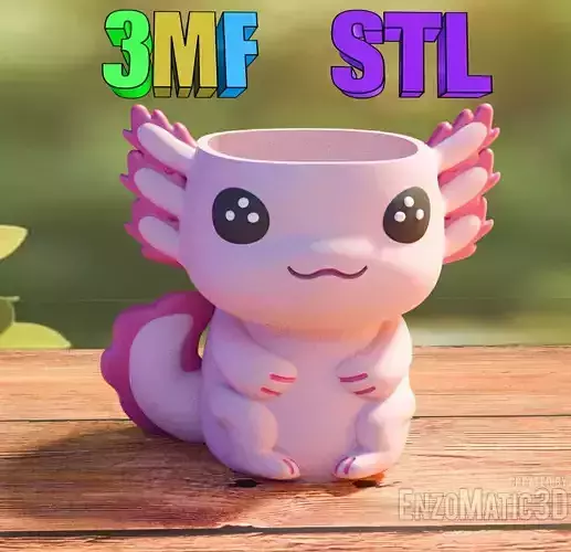 flower pot Axolotl planter pencil holder STL 3MF