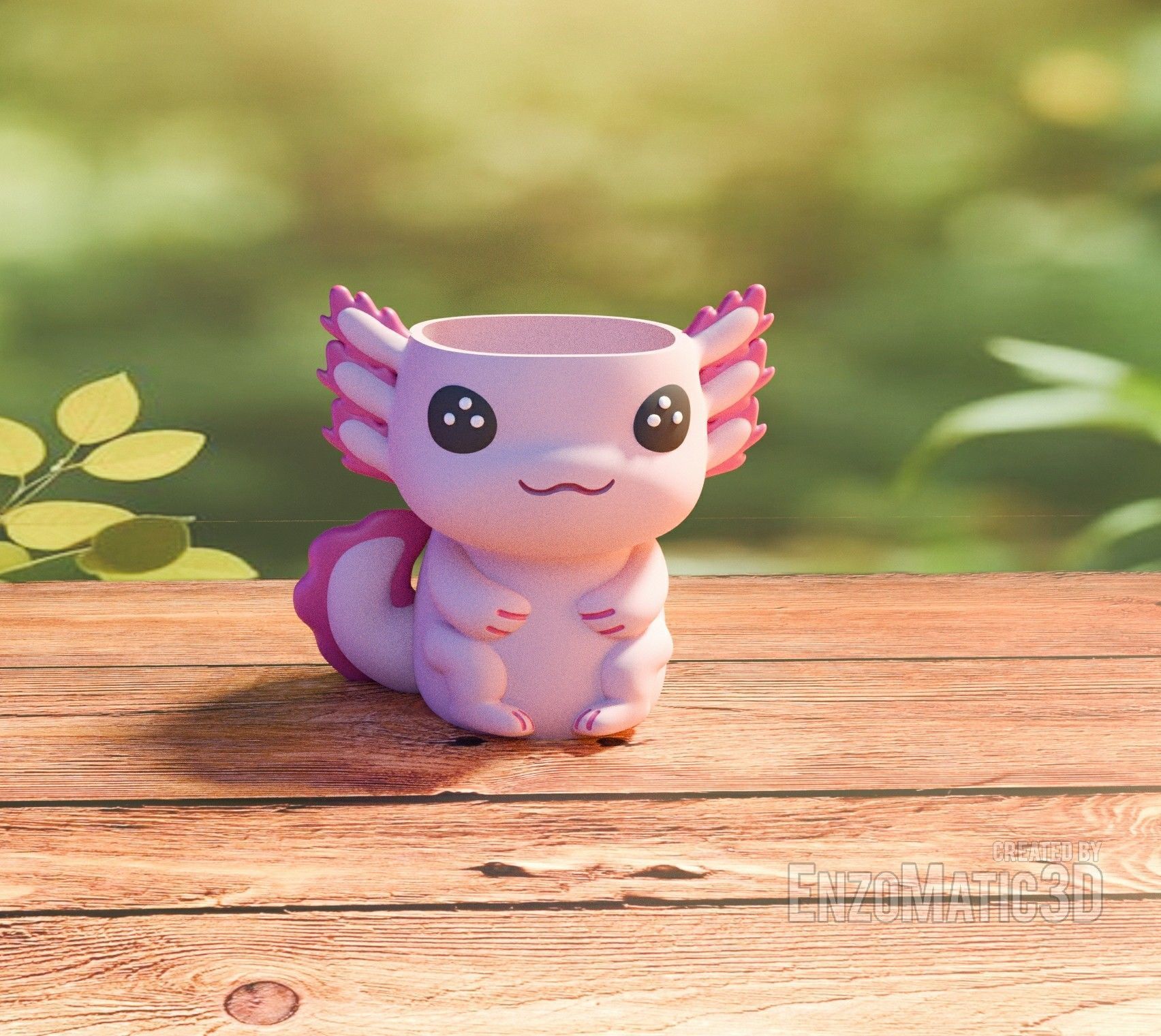 flower pot Axolotl planter pencil holder STL 3MF 3D print model_2