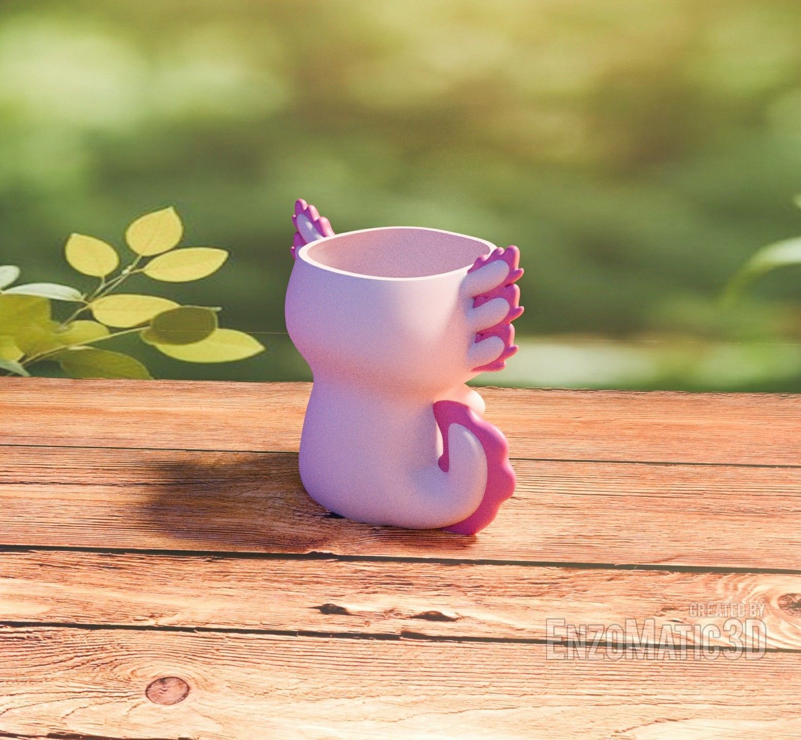 flower pot Axolotl planter pencil holder STL 3MF 3D print model_3