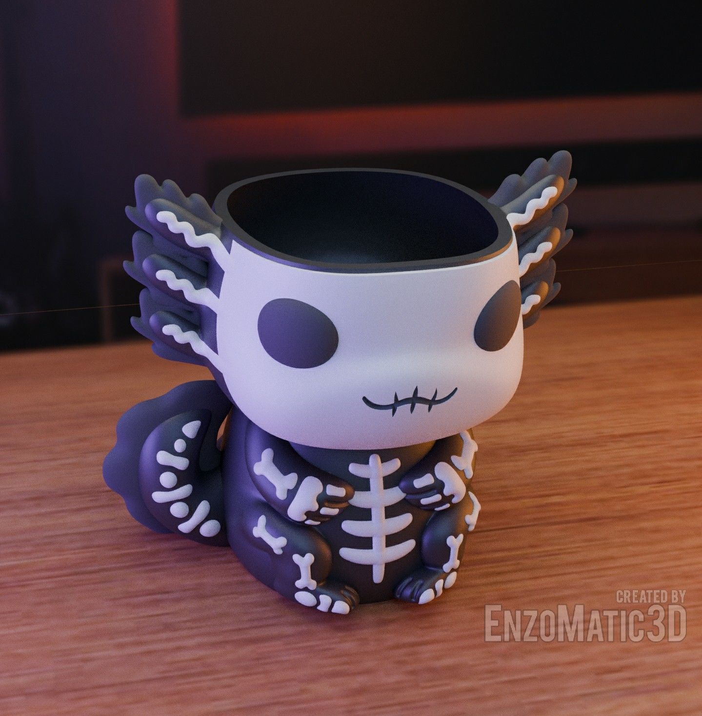 horror halloween flower pot Axolotl pencil holder STL 3MF 3D print model_2