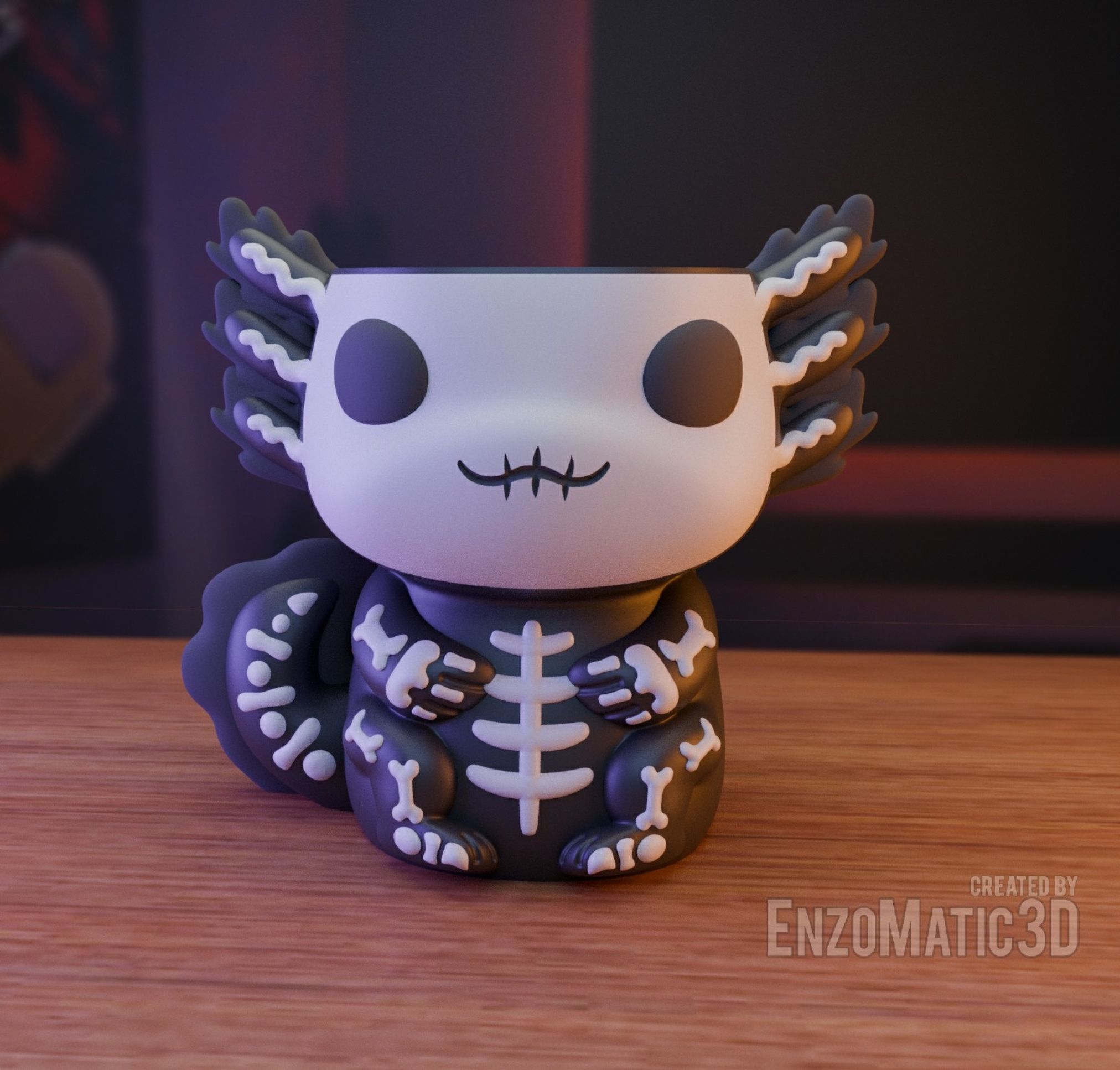 horror halloween flower pot Axolotl pencil holder STL 3MF 3D print model_1