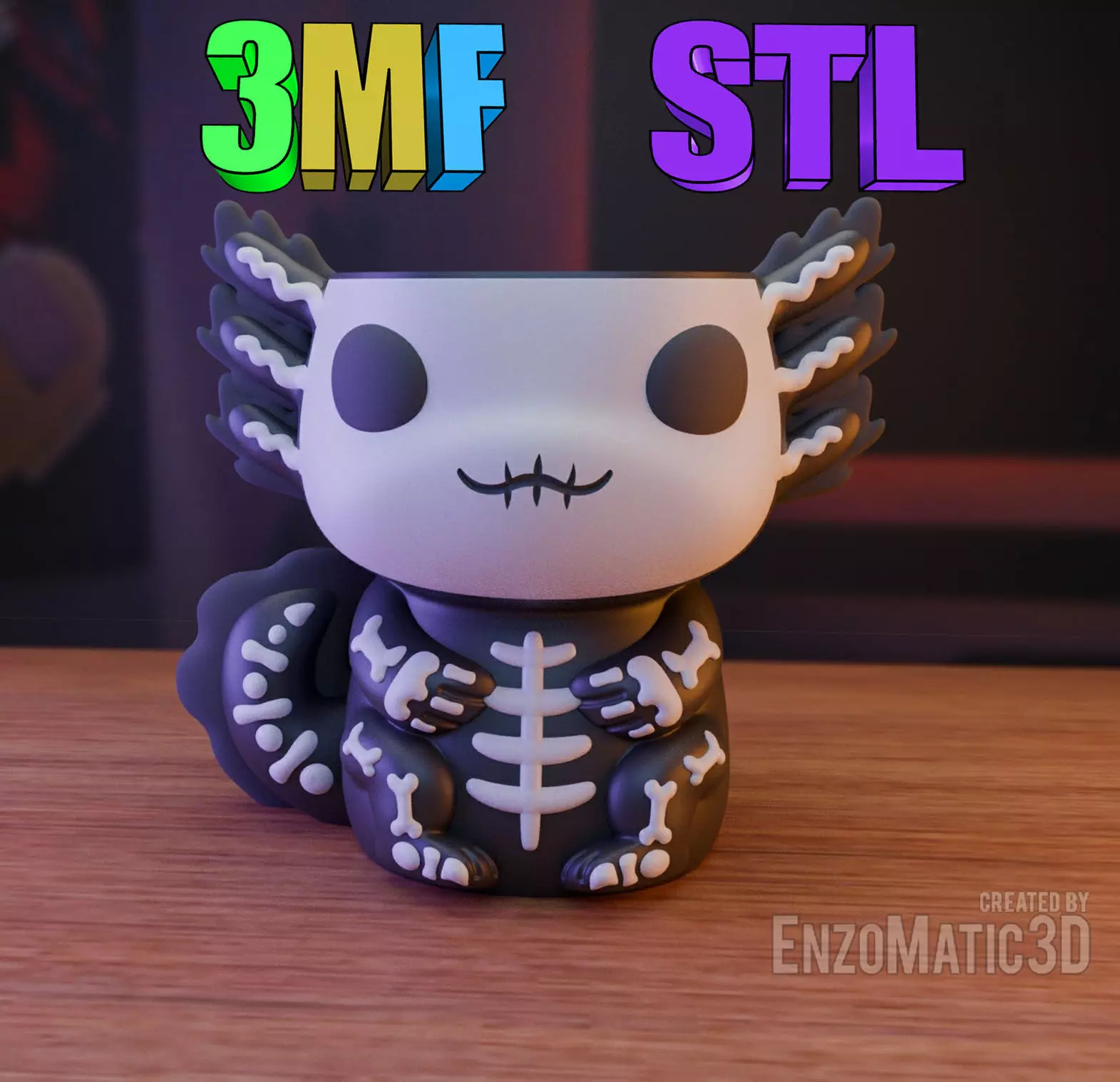 horror halloween flower pot Axolotl pencil holder STL 3MF 3D print model_0