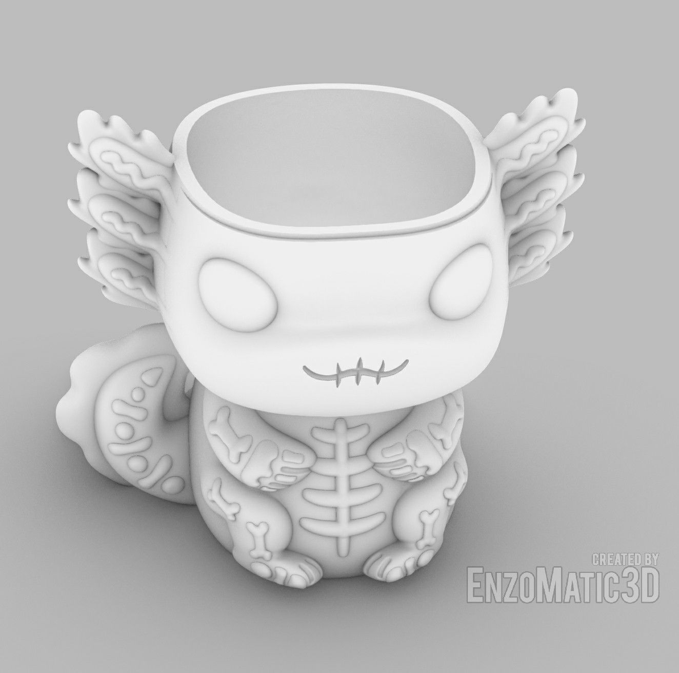 horror halloween flower pot Axolotl pencil holder STL 3MF 3D print model_5