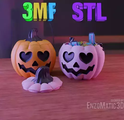 Pumpkin with heart eyes Candy bucket Halloween horror STL 3MF